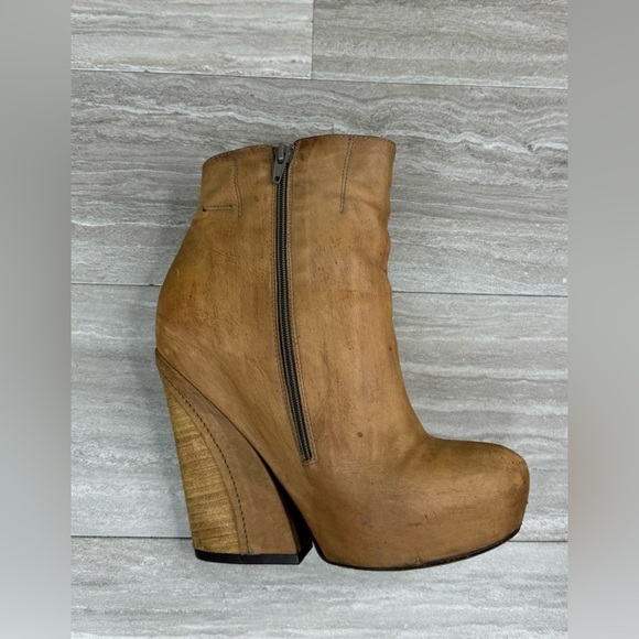 Vic Matie Platform Wood Wedge Side Zip Leather Boots Size 37 US 6.5 - Picture 5 of 14